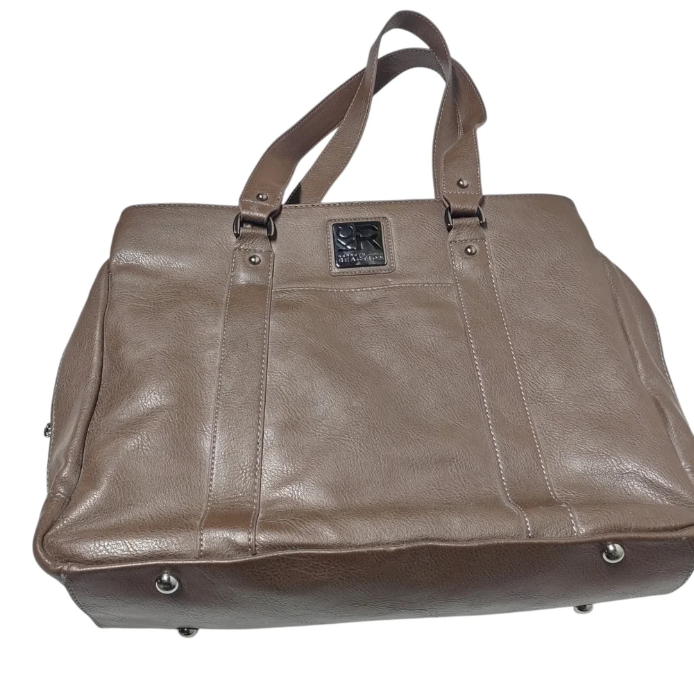 Kenneth Cole Taupu Leather Big Briefcase Tote 3 Compartments Many Pockets
